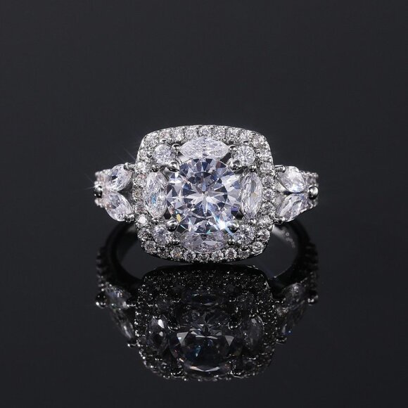 ▶SHINY ROUND CZ SQUARE 925 STERLING SILVER LUXURY WEDDING RINGS FOR WOMEN, L053 - Picture 1 of 7